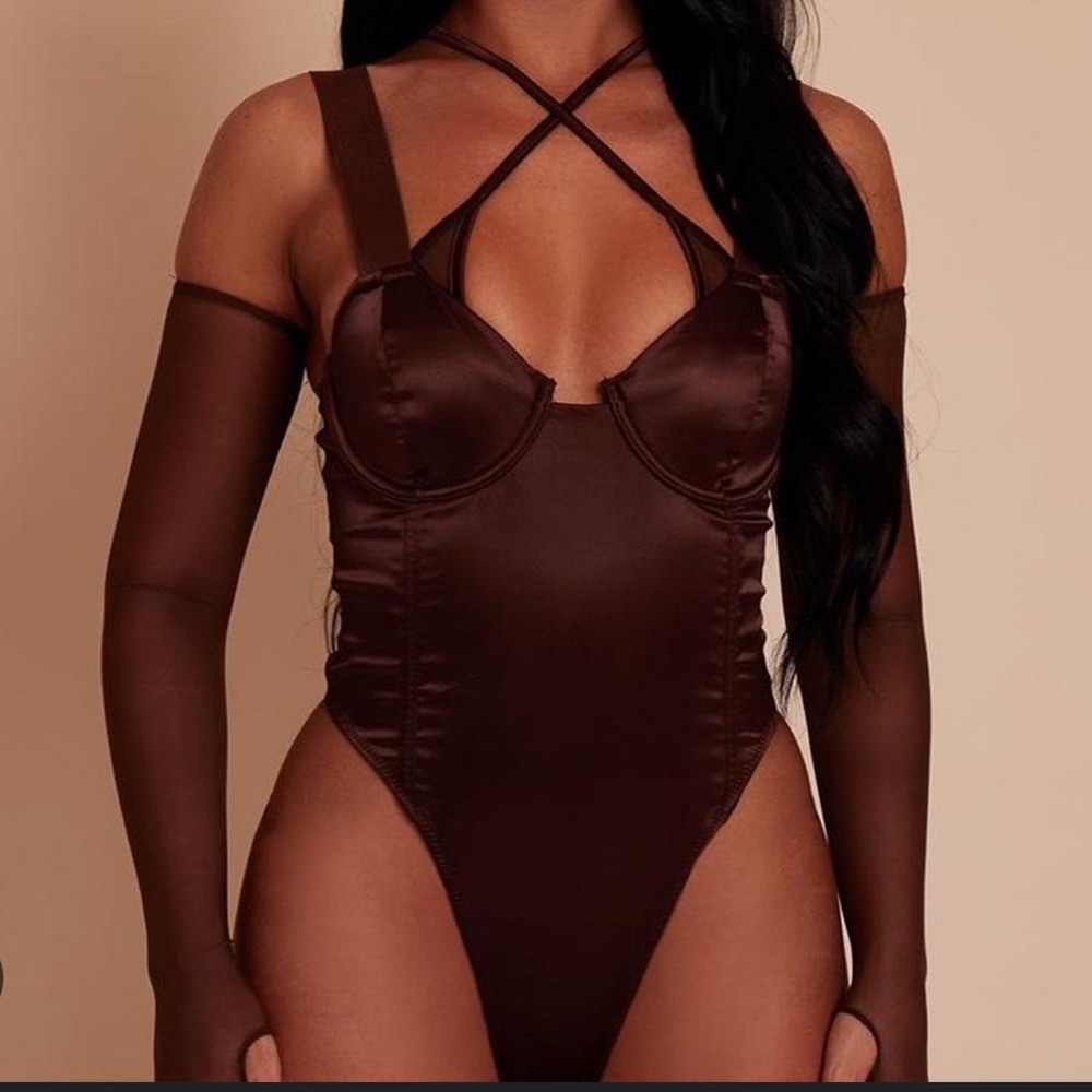 Mars The Label Chocolate Satin Bodysuit